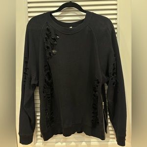 R13 black Distressed Sweatshirt with side zippers